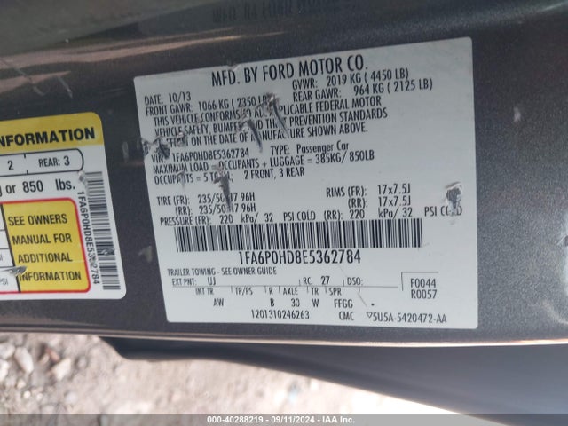Ford FUSION SE 2014 1FA6P0HD8E5362784 Image 9