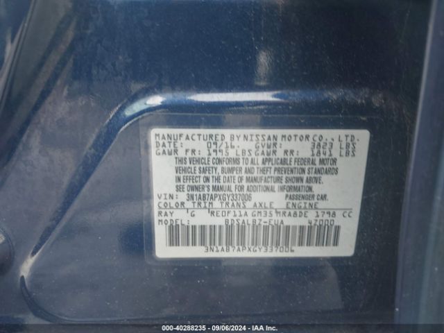 3N1AB7APXGY337006 Nissan SENTRA S