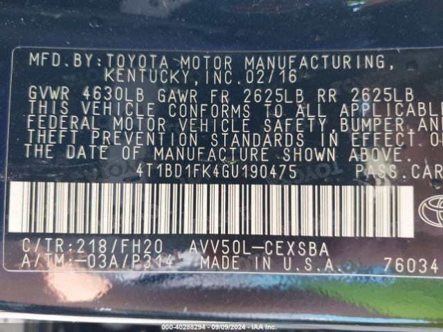 4T1BD1FK4GU190475 Toyota Camry Hybrid Se
