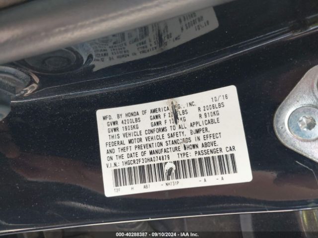 1HGCR2F30HA074879 Honda ACCORD LX