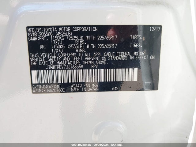 Toyota Rav4 Xle 2018 JTMWFREV7JJ168568 Image 9