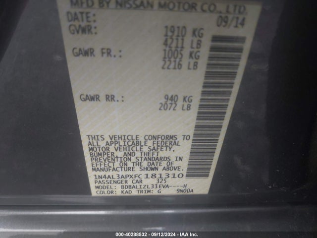 Nissan Altima 2.5 Sv 2015 1N4AL3APXFC181310 Image 9