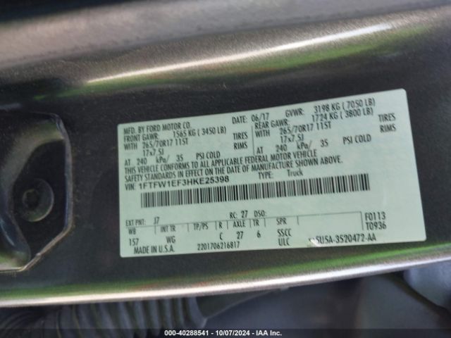 1FTFW1EF3HKE25398 Ford F-150 Xl