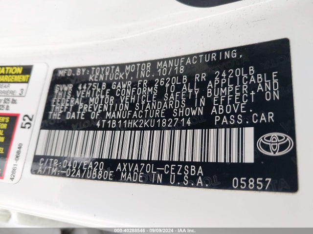 Toyota CAMRY SE 2019 4T1B11HK2KU182714 Image 9