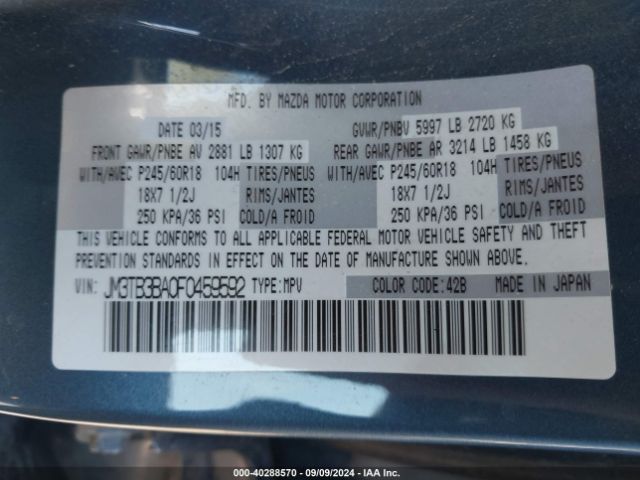 JM3TB3BA0F0459592 Mazda CX-9 SPORT