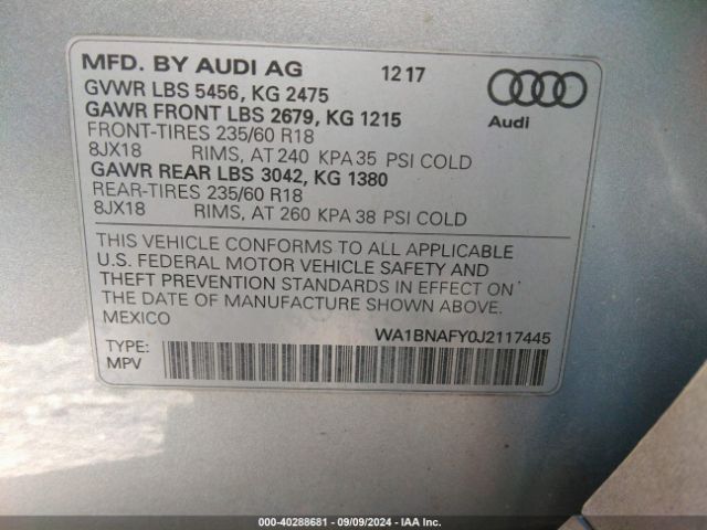 WA1BNAFY0J2117445 Audi Q5 2.0t Premium/2.0t Tech Premium