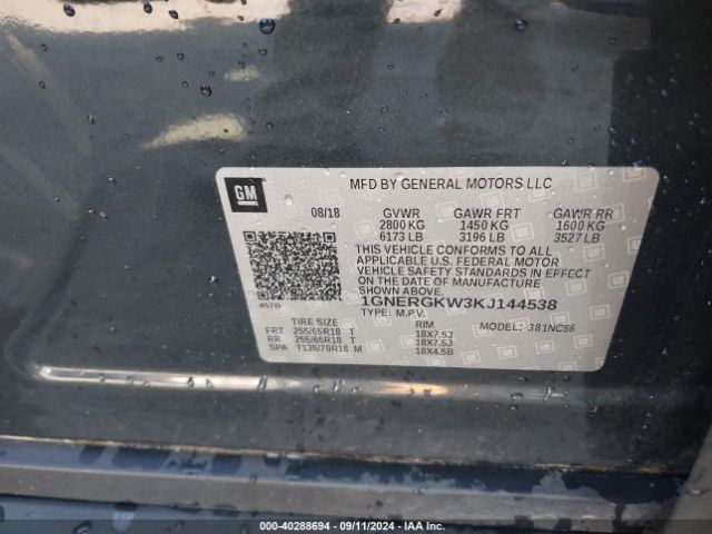 1GNERGKW3KJ144538 Chevrolet Traverse 1lt