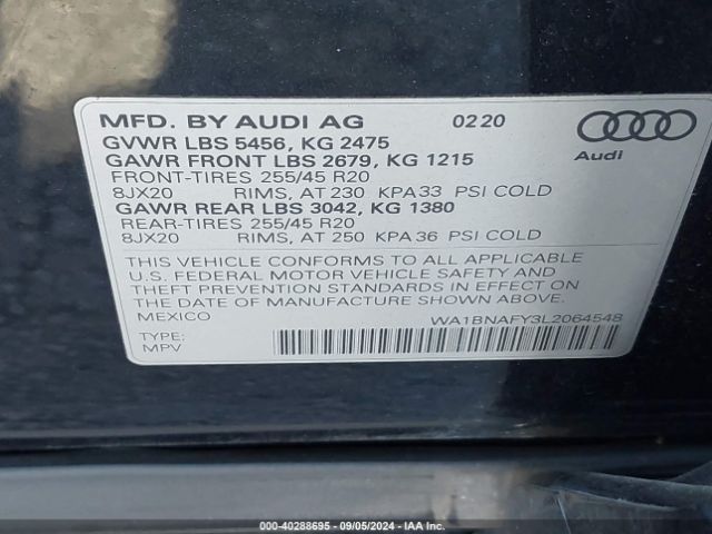 WA1BNAFY3L2064548 Audi Q5 Premium Plus 45 Tfsi Quattro S Tronic
