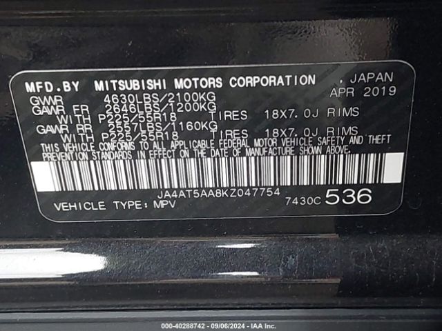 JA4AT5AA8KZ047754 Mitsubishi Eclipse Cross Se
