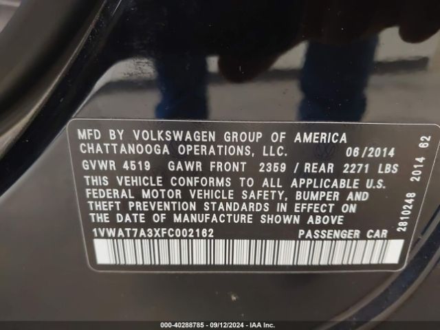 1VWAT7A3XFC002162 Volkswagen Passat 1.8t Wolfsburg Edition