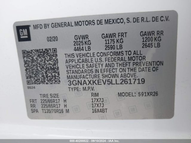 3GNAXKEV5LL261719 Chevrolet Equinox Fwd Lt 1.5l Turbo