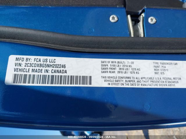 2C3CDXBG5NH202246 Dodge Charger Sxt Rwd