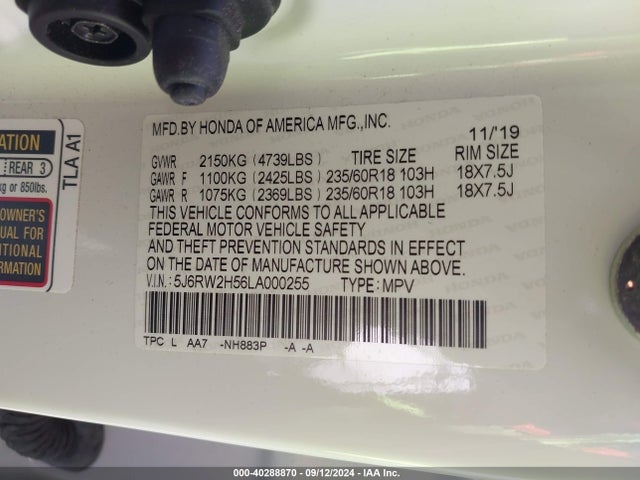 Honda Cr-v Awd Ex 2020 5J6RW2H56LA000255 Image 9
