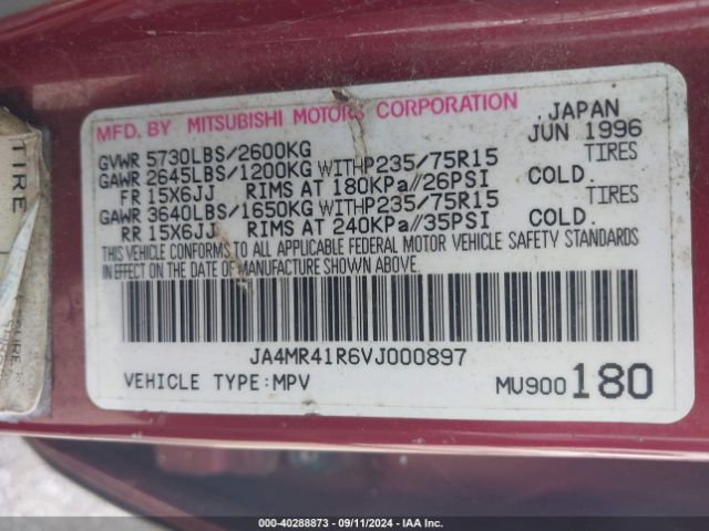 1997 MITSUBISHI MONTERO JA4MR41R6VJ000897 Photo 8