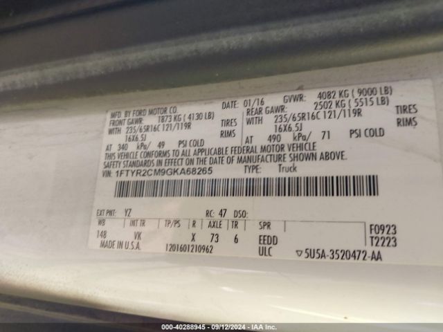 1FTYR2CM9GKA68265 Ford Transit-250