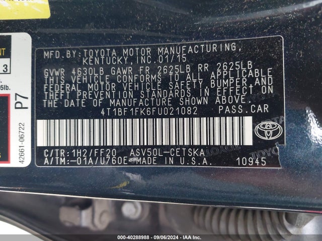 Toyota CAMRY SE 2015 4T1BF1FK6FU021082 Image 9