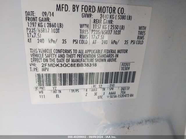 Ford EDGE SE 2014 2FMDK3GC8EBB38318 Image 9