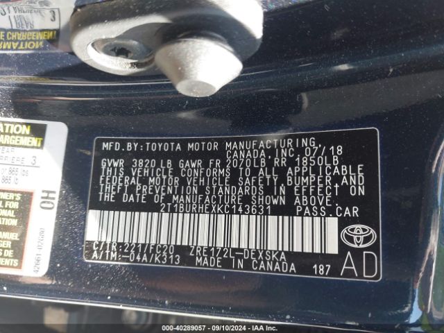 2T1BURHEXKC143631 Toyota COROLLA SE