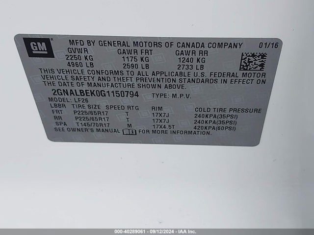 Chevrolet EQUINOX LS 2016 2GNALBEK0G1150794 Image 9