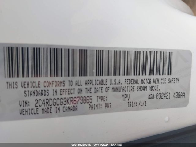 2C4RDGCG3KR679865 Dodge Grand Caravan Sxt
