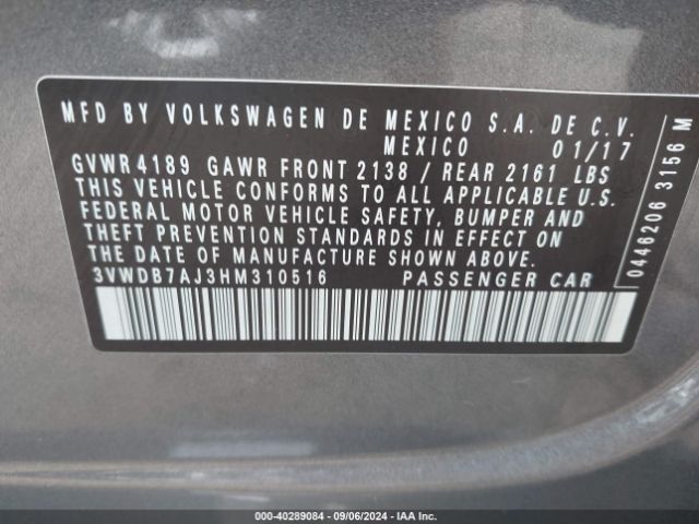 3VWDB7AJ3HM310516 Volkswagen Jetta 1.4t Se