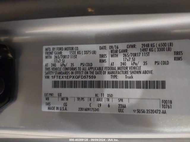 Ford F-150 Xl 2016 1FTEX1EPXGFD57559 Image 9