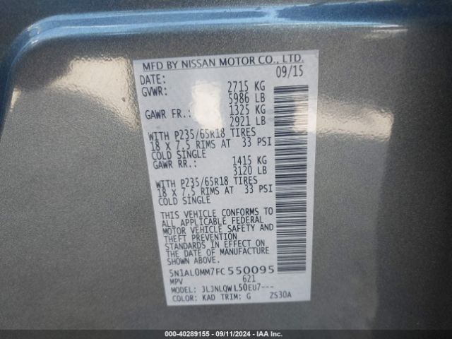 5N1AL0MM7FC550095 Infiniti QX60