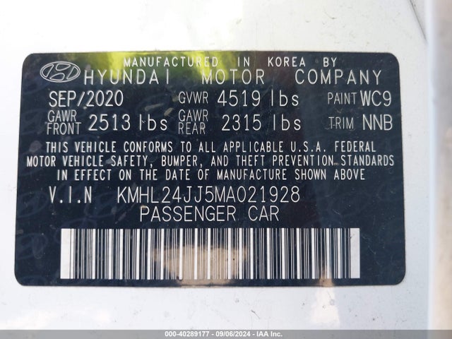 Hyundai Sonata Blue 2021 KMHL24JJ5MA021928 Image 9