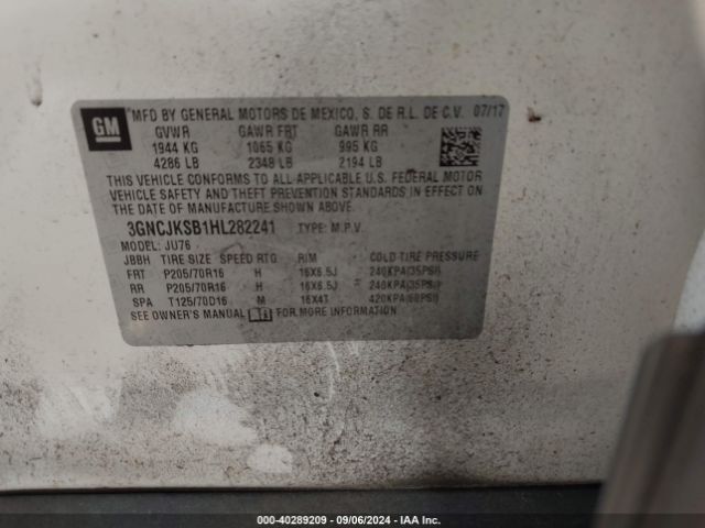 3GNCJKSB1HL282241 Chevrolet TRAX LS