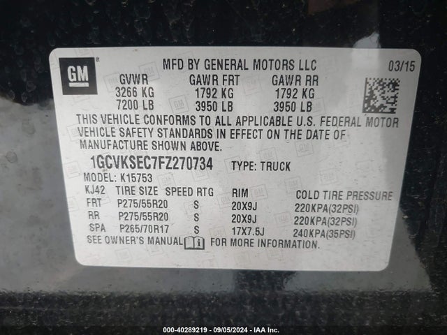 Chevrolet Silverado 1500 1lz 2015 1GCVKSEC7FZ270734 Image 9