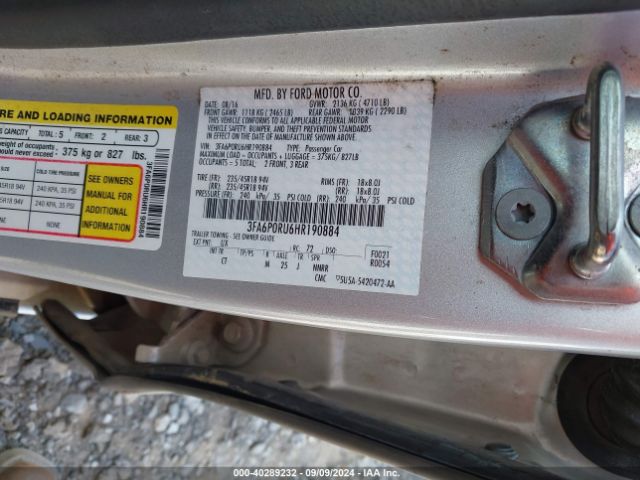 3FA6P0RU6HR190884 Ford Fusion Hybrid Titanium