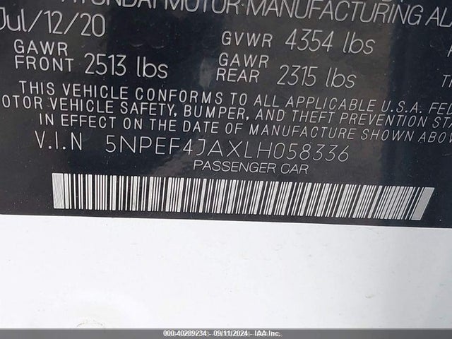 5NPEF4JAXLH058336 Hyundai gdi theta iii