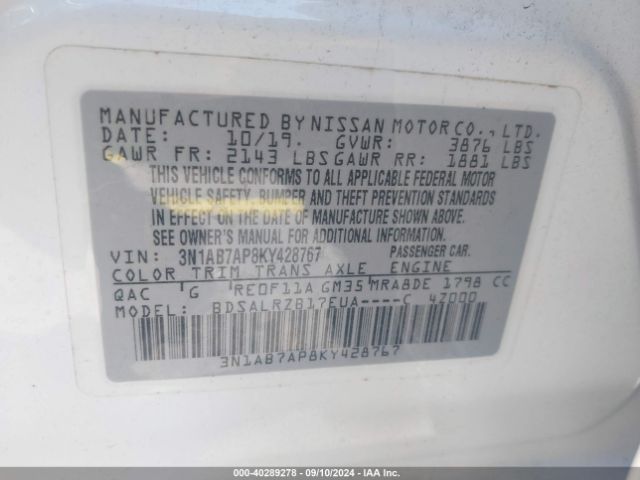 3N1AB7AP8KY428767 Nissan SENTRA SR