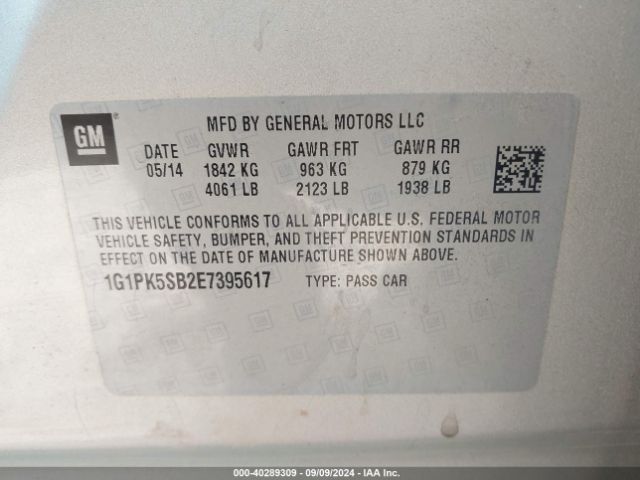 1G1PK5SB2E7395617 Chevrolet CRUZE LT