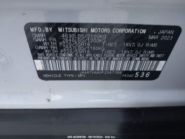 JA4ATVAA0PZ047769 Mitsubishi Eclipse Cross Le S-awc