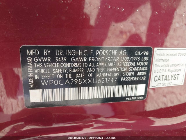 1999 PORSCHE BOXSTER WP0CA298XXU621747 Photo 8