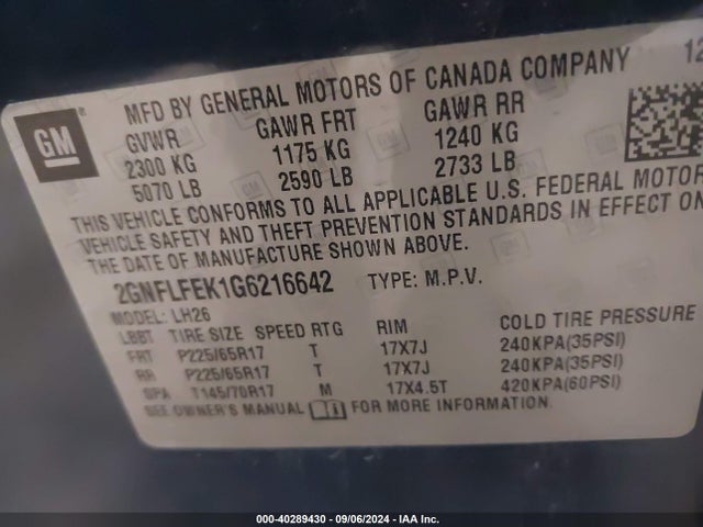 Chevrolet EQUINOX LT 2016 2GNFLFEK1G6216642 Image 9