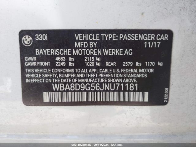 WBA8D9G56JNU71181 BMW 330i Xdrive