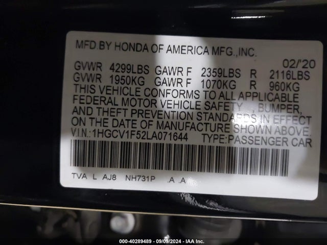 Honda Accord Ex-l 2020 1HGCV1F52LA071644 Image 9