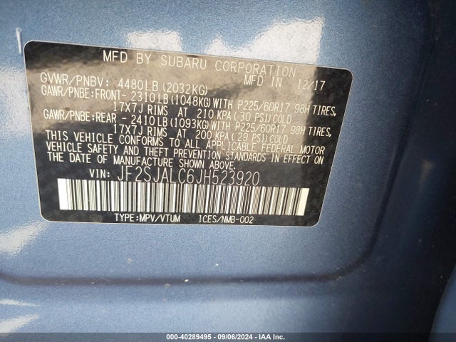 Subaru Forester 2.5i Limited 2018 JF2SJALC6JH523920 Image 9