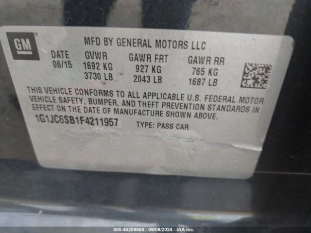 1G1JC6SB1F4211957 Chevrolet Sonic Lt Auto