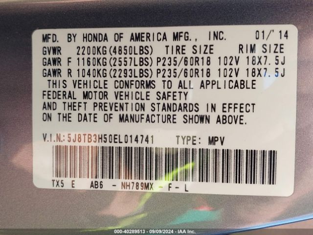 5J8TB3H50EL014741 Acura RDX