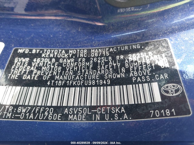 Toyota CAMRY SE 2015 4T1BF1FK0FU981949 Image 9