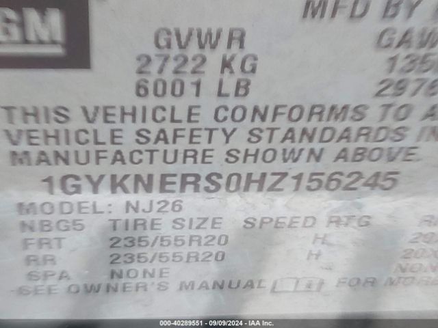 1GYKNERS0HZ156245 Cadillac Xt5 Premium Luxury