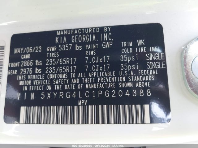 5XYRG4LC1PG204388 KIA SORENTO LX