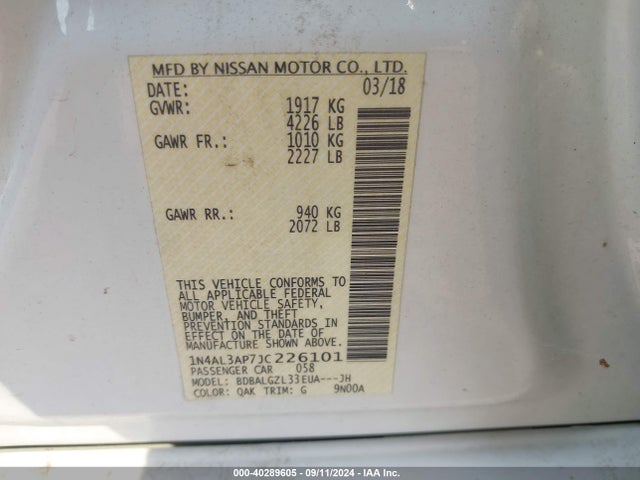 Nissan Altima 2.5 S 2018 1N4AL3AP7JC226101 Image 9