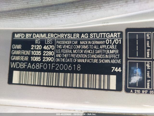 2001 MERCEDES-BENZ SL 500 WDBFA68F01F200618 Photo 8