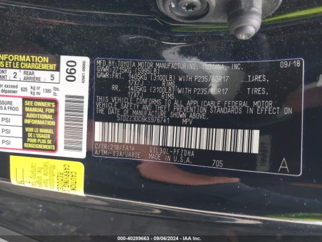 5TDZZ3DC6KS976741 Toyota Sienna L 7 Passenger