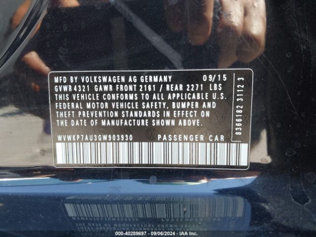 WVWKP7AU3GW903930 Volkswagen E-golf Se