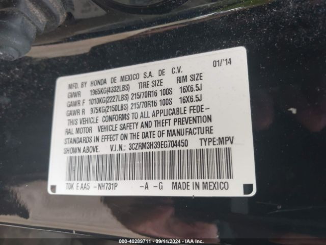 3CZRM3H39EG704450 Honda CR-V LX